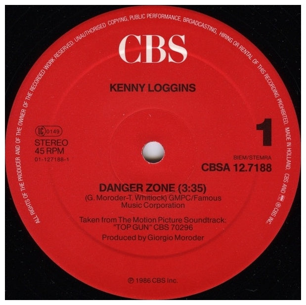 KENNY LOGGINS - DANGER ZONE | 12" MAXI SINGLE USADO