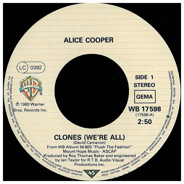 ALICE COOPER - CLONES (WE'RE ALL) | 7" SINGLE USADO