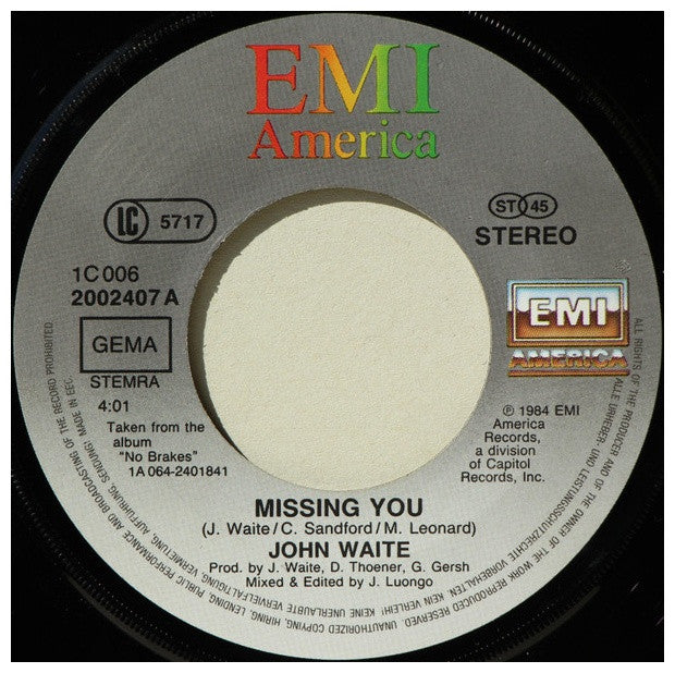 JOHN WAITE - MISSING YOU | 7" SINGLE USADO