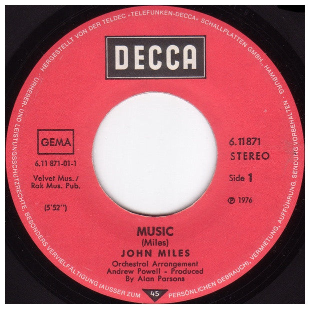 JOHN MILES - MUSIC | 7" SINGLE USADO