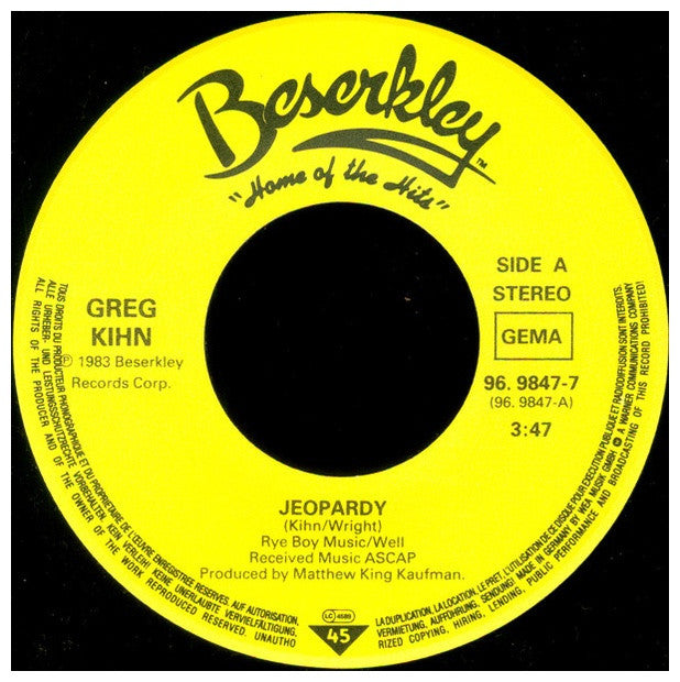 GREG KIHN BAND - JEOPARDY | 7" SINGLE USADO