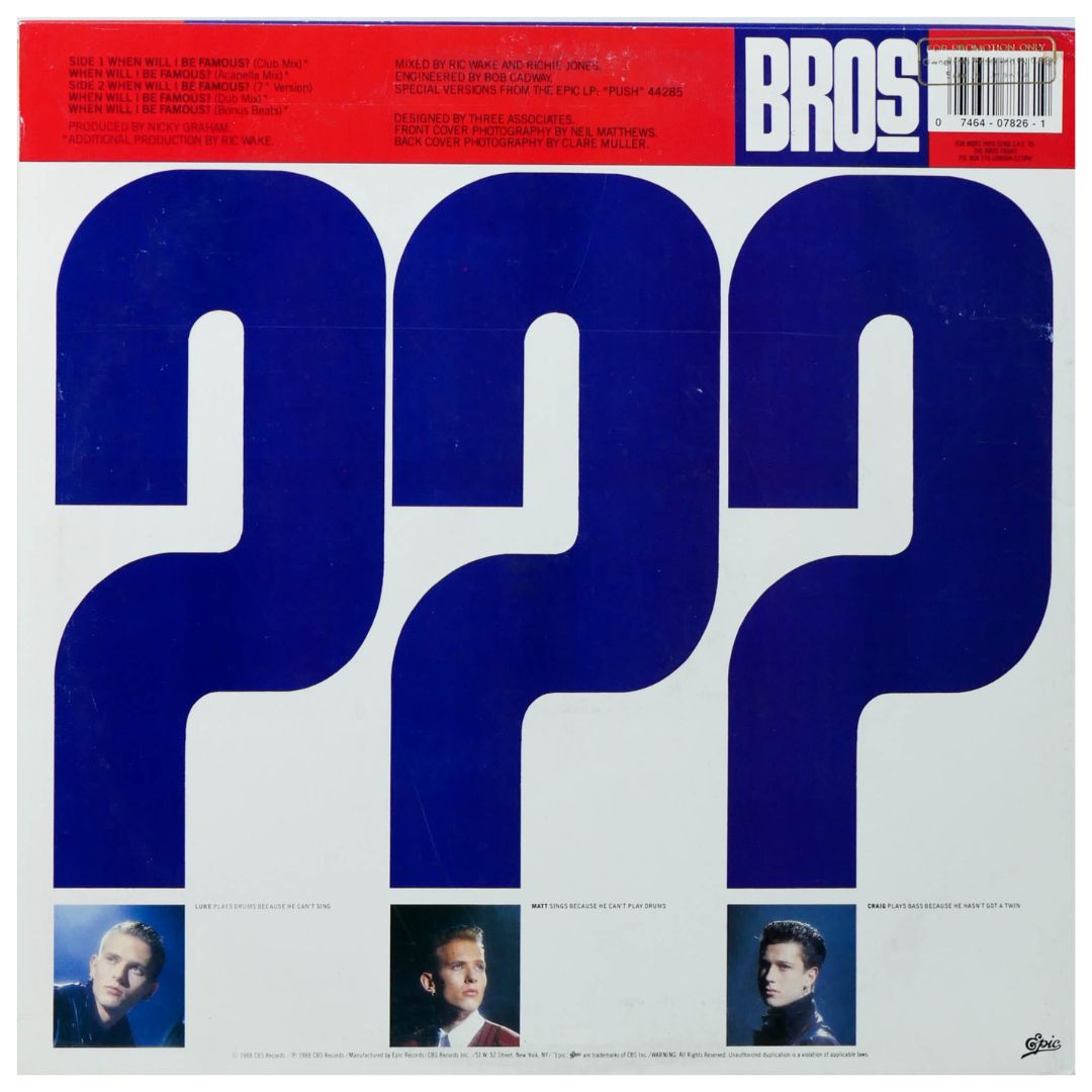 BROS - WHEN WILL I BE FAMOUS ? | 12" MAXI SINGLE USADO