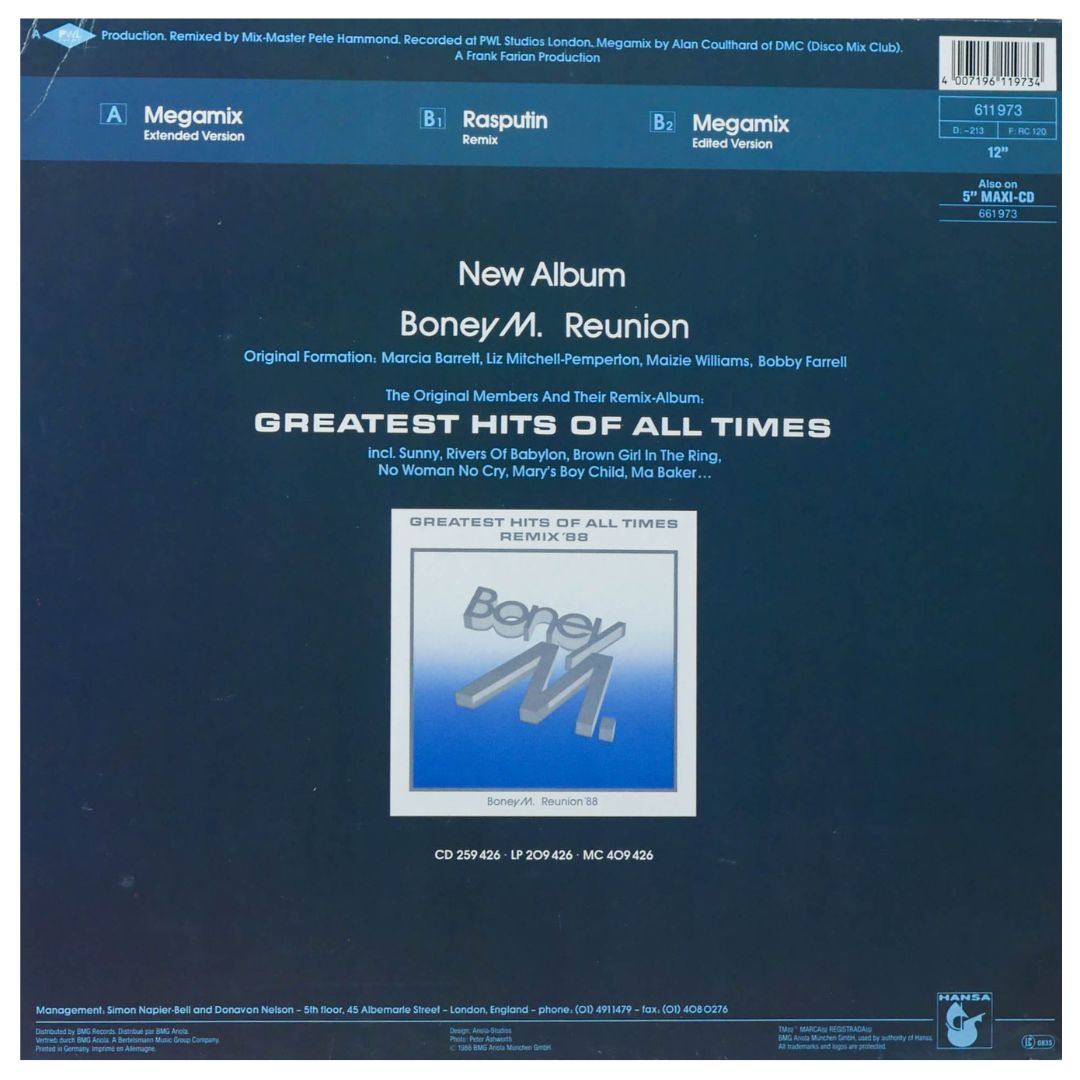 BONEY M - MEGAMIX + RASPUTIN REMIX | 12" MAXI SINGLE USADO