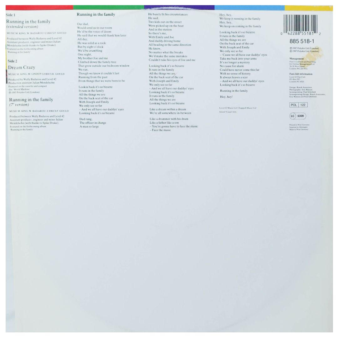 LEVEL 42 - RUNNING IN THE FAMILY | 12" MAXI SINGLE USADO