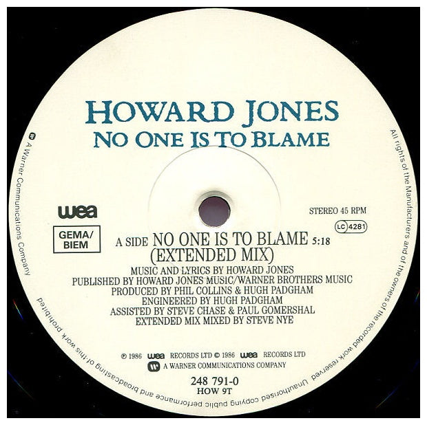 HOWARD JONES - NO ONE IS TO BLAME | 12" MAXI SINGLE USADO