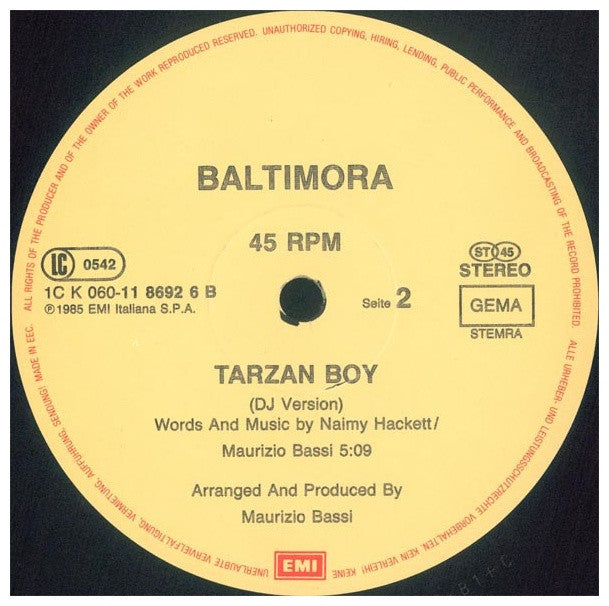 BALTIMORA - TARZAN BOY | 12" MAXI SINGLE VINILO USADO
