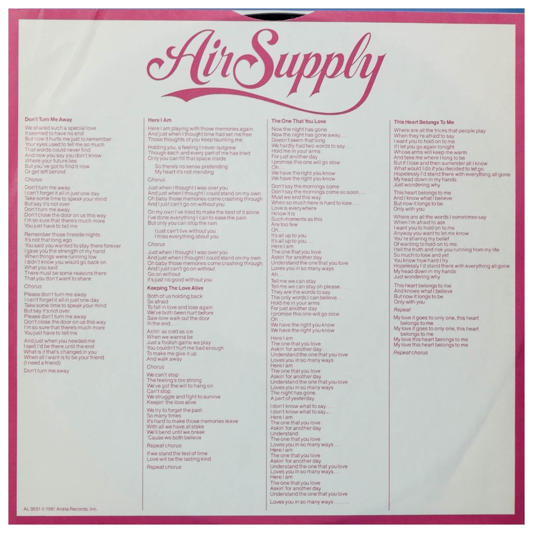 AIR SUPPLY - THE ONE THAT YOU LOVE | VINILO USADO