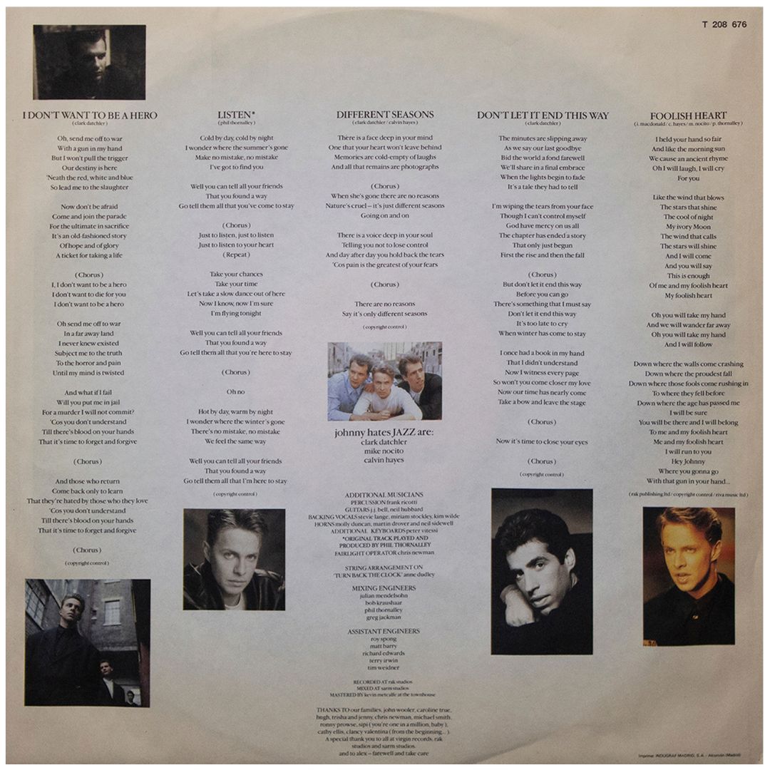 JOHNNY HATES JAZZ - TURN BACK THE CLOCK | VINILO USADO