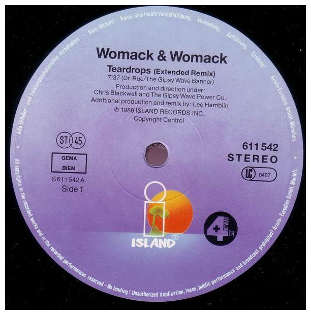 WOMACK & WOMACK - TEARDROPS | 12" MAXI SINGLE USADO