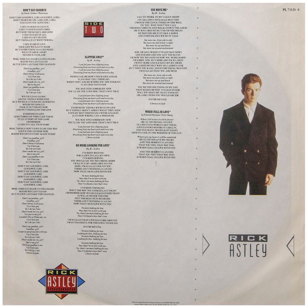 RICK ASTLEY - WHENEVER YOU NEED SOMEBODY | VINILO USADO