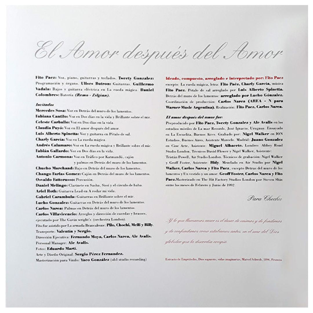 FITO PAEZ - EL AMOR DESPUES DEL AMOR (2LP) | VINILO