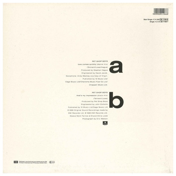 PET SHOP BOYS - LOVE COMES QUCKLY | 12" MAXI SINGLE USADO