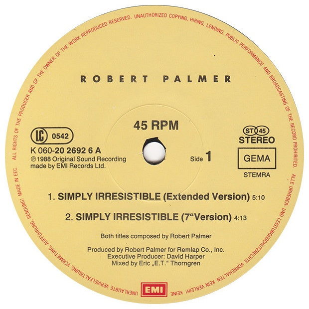 ROBERT PALMER - SIMPLY IRRESISTIBLE | 12" MAXI SINGLE USADO