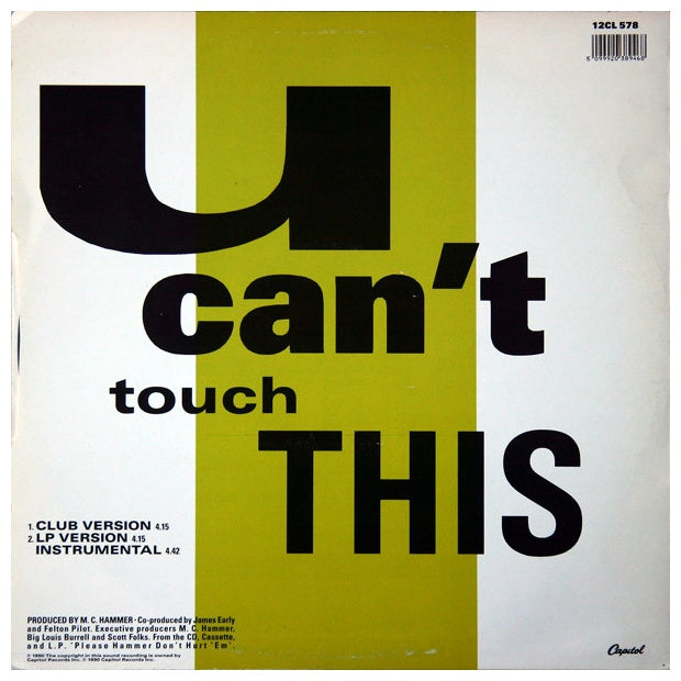 MC HAMMER - U CAN'T TOUCH THIS | 12" MAXI SINGLE USADO