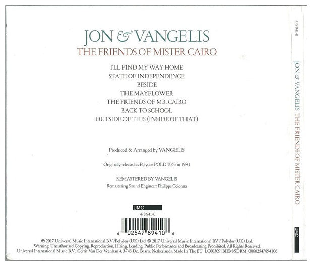 JON & VANGELIS - FRIENDS OF MISTER CAIRO | CD