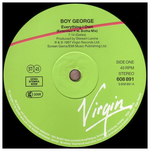BOY GEORGE - EVERYTHING I OWN | 12" MAXI SINGLE USADO
