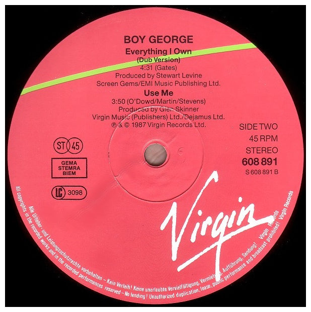 BOY GEORGE - EVERYTHING I OWN | 12" MAXI SINGLE USADO