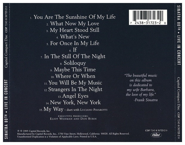 FRANK SINATRA - LIVE IN CONCERT: 80TH | CD USADO