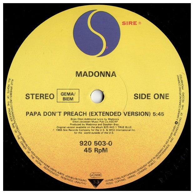 MADONNA - PAPA DON'T PREACH | 12" MAXI SINGLE USADO