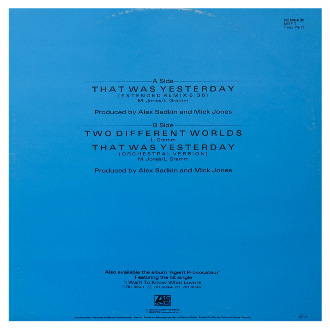 FOREIGNER - THAT WAS YESTERDAY | 12" MAXI SINGLE USADO