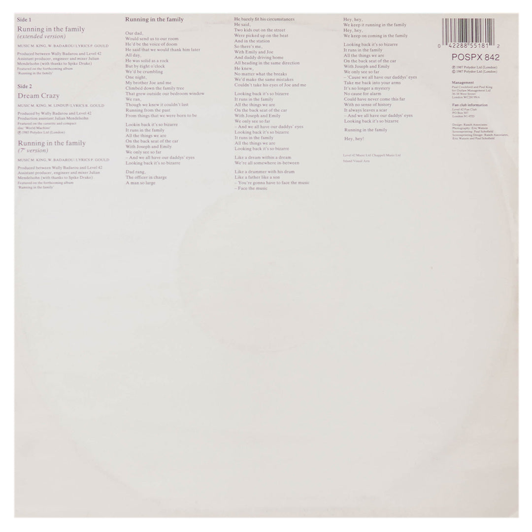 LEVEL 42 - RUNNING IN THE FAMILY | 12" MAXI SINGLE USADO