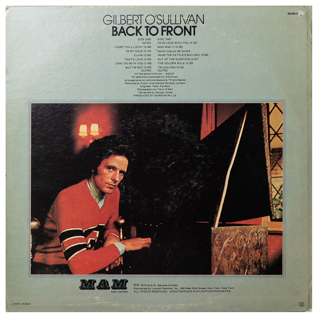 GILBERT O"SULLIVAN - BACK TO FRONT | VINILO USADO