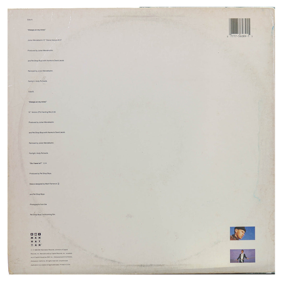 PET SHOP BOYS - ALWAYS ON MY MIND | 12" MAXI SINGLE USADO