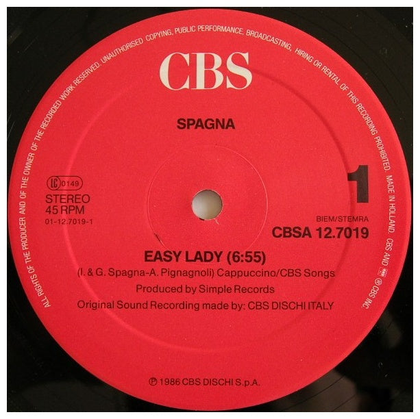 SPAGNA - EASY LADY | 12" MAXI SINGLE USADO