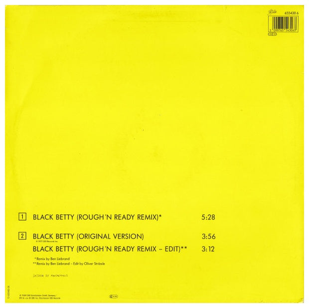 RAM JAM - BLACK BETTY (REMIX) (ORIGINAL VERSION) | 12" MAXI SINGLE USADO