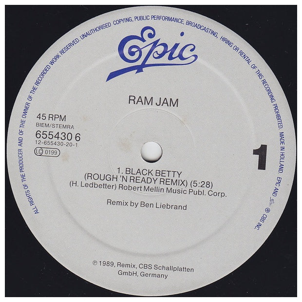 RAM JAM - BLACK BETTY (REMIX) (ORIGINAL VERSION) | 12" MAXI SINGLE USADO