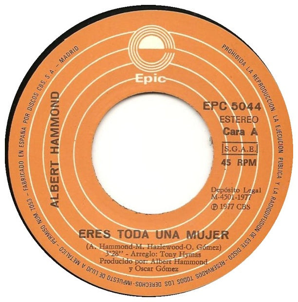 ALBERT HAMMOND - ERES TODA UNA MUJER | 7" SINGLE USADO