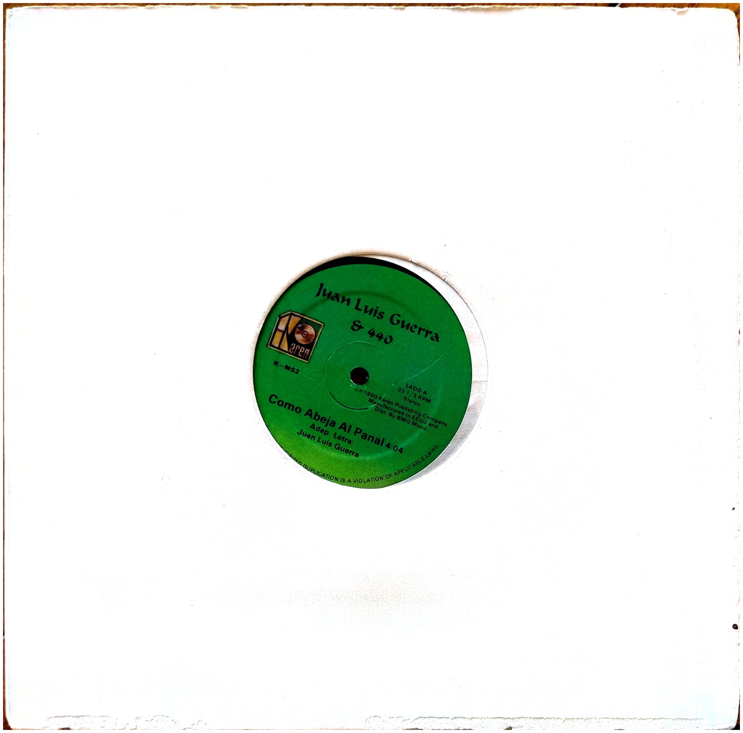 JUAN LUIS GUERRA - LA BILIRRUBINA/COMO ABEJA AL PANAL | 12" MAXI SINGLE USADO