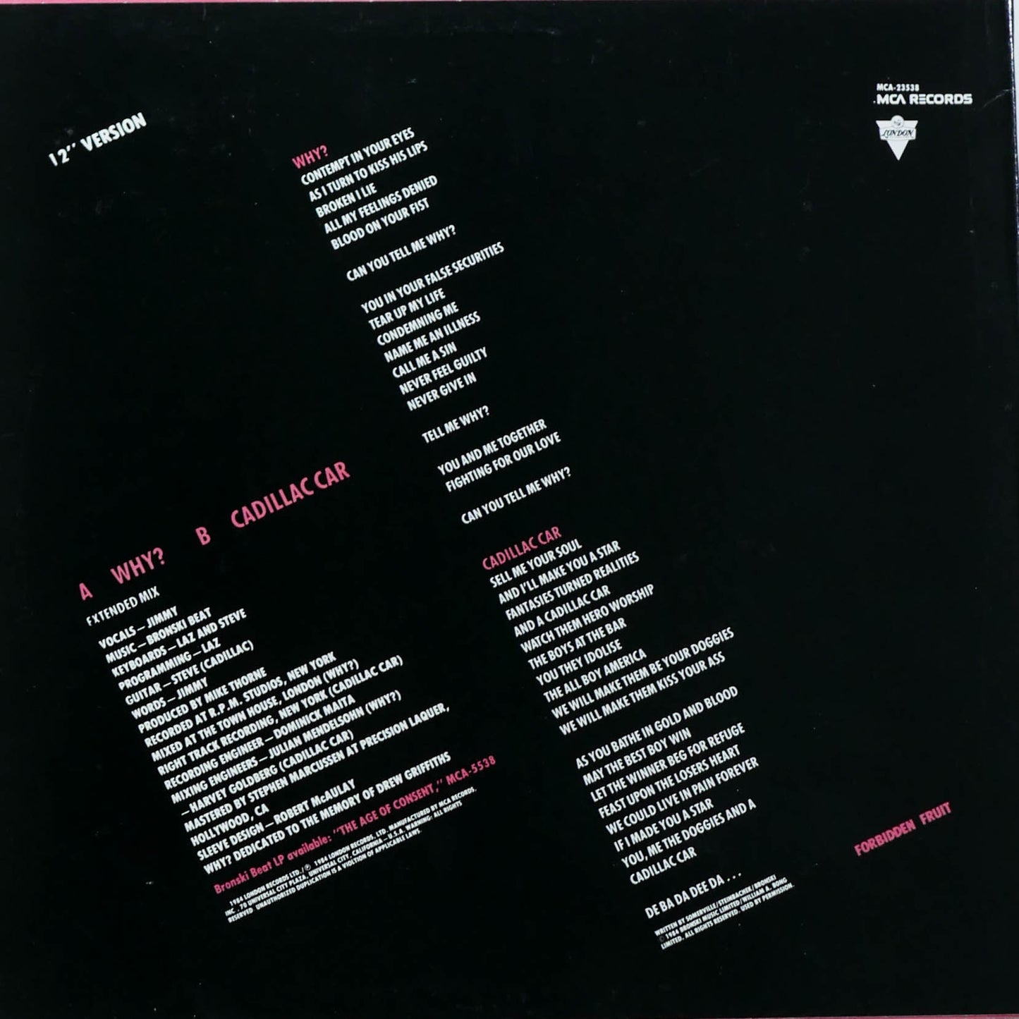 BRONSKI BEAT - WHY ? | 12" MAXI SINGLE USADO