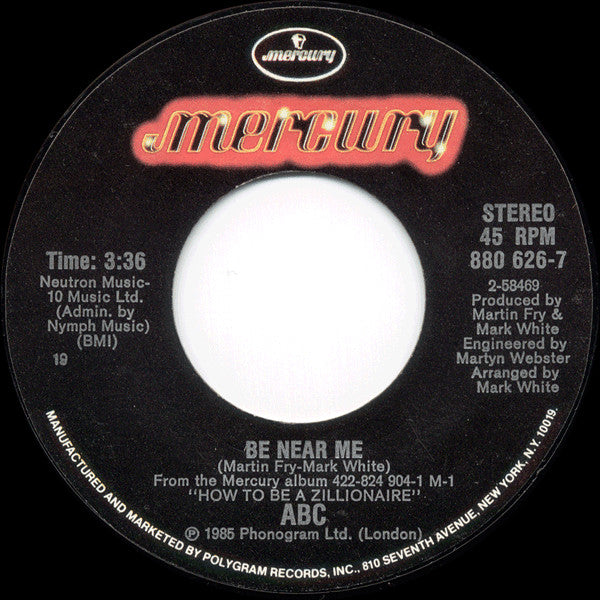 ABC - BE NEAR ME | 7" SINGLE VINILO USADO