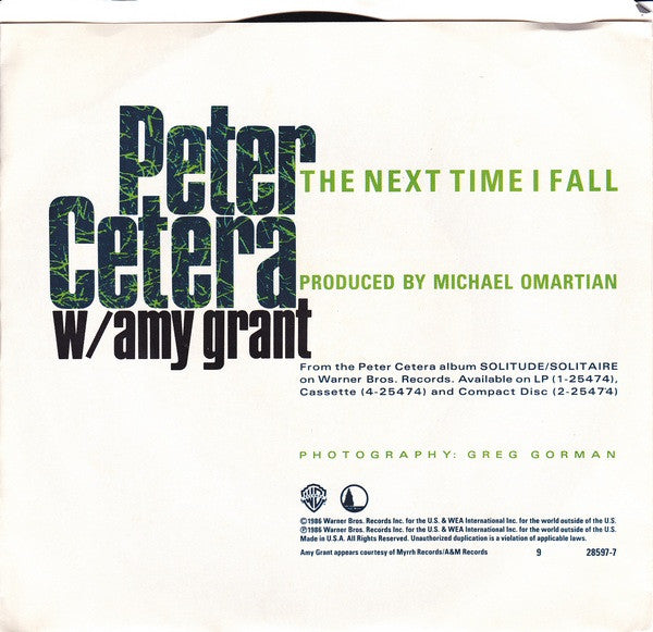 PETER CETERA FT. AMY GRANT - THE NEXT TIME I FALL/GLORY OF LOVE | 7" SINGLE VINILO USADO