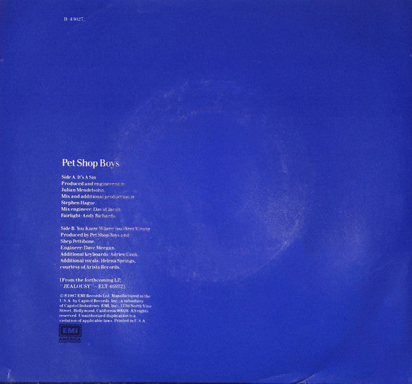 PET SHOP BOYS - IT'S A SIN | 7" SINGLE VINILO USADO
