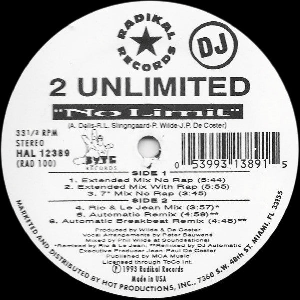 2 UNLIMITED - NO LIMIT | 12" MAXI SINGLE USADO