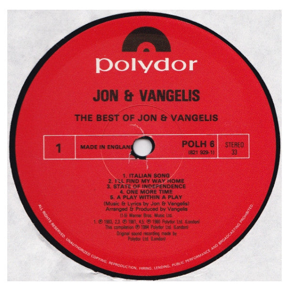 JON AND VANGELIS - THE BEST OF | VINILO USADO