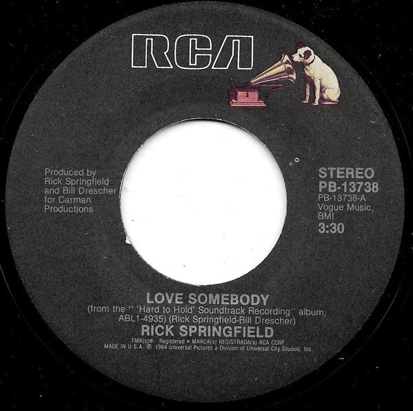 RICK SPRINGFIELD - LOVE SOMEBODY | 7" SINGLE VINILO USADO