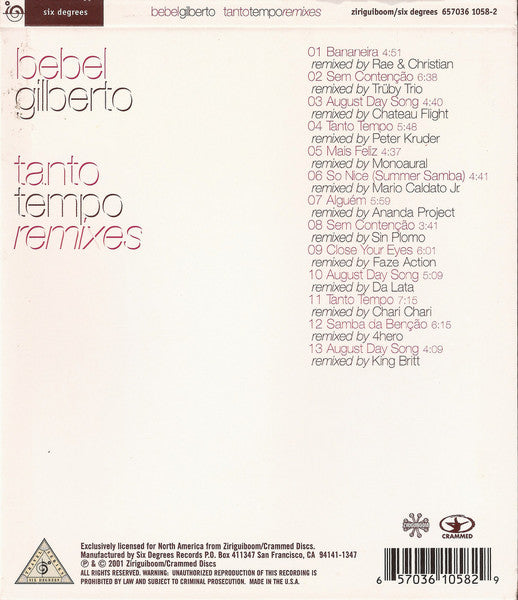 BEBEL GILBERTO - TANTO TEMPO REMIXES | CD USADO