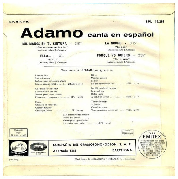 ADAMO - MIS MANOS EN LA CINTURA/LA NOCHE | 7" SINGLE VINILO USADO