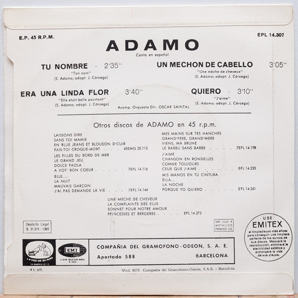 ADAMO - TU NOMBRE/UN MECHON DE TU CABELLO | 7" SINGLE VINILO USADO