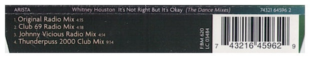 WHITNEY HOUSTON - IT"S NOT RIGHT BUT IT"S OKAY | CD SINGLE USADO