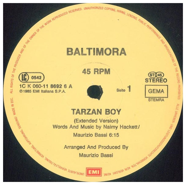 BALTIMORA - TARZAN BOY | 12" MAXI SINGLE VINILO USADO