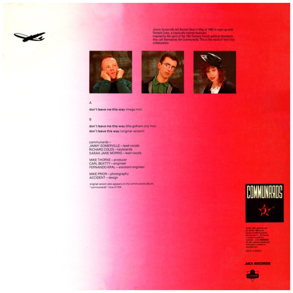 COMMUNARDS - DONT LEAVE ME THIS WAY | 12" MAXI SINGLE USADO
