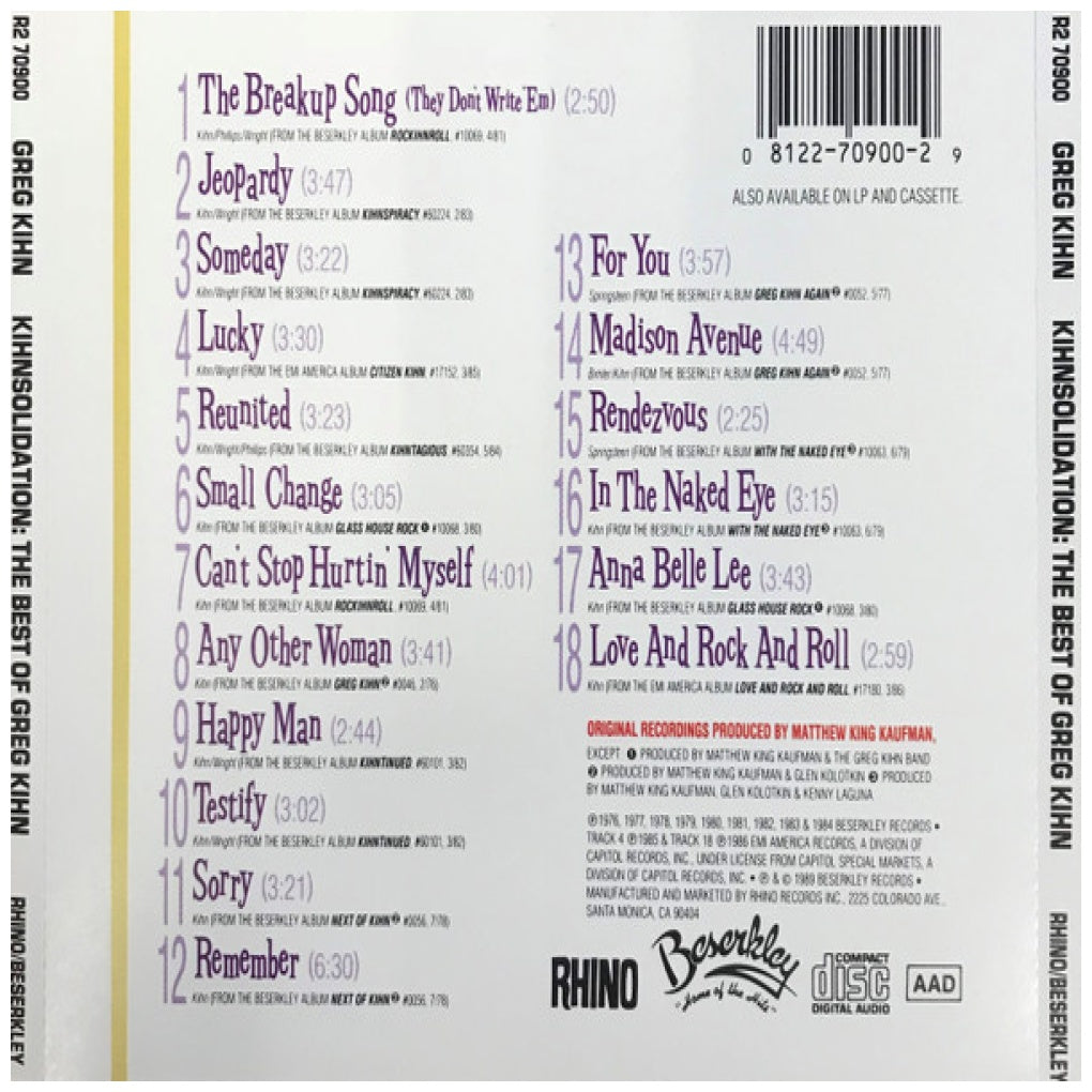 GREG KIHN BAND - KIHNSOLIDATION: THE BEST | CD USADO