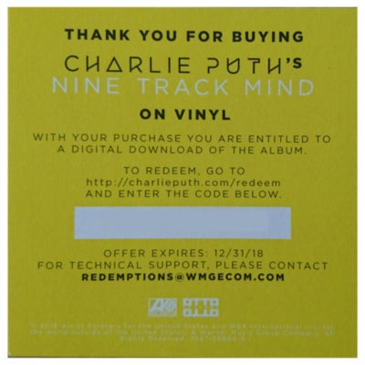 CHARLIE PUTH - NINE TRACK MIND | VINILO