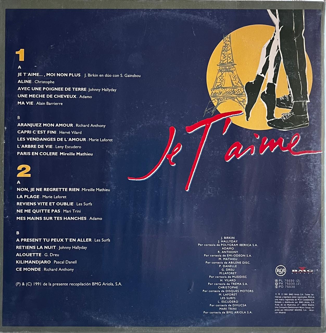 JE T'AIME - 20 GRANDES EXITOS ORIGINALES EN FRANCES (2LP) | VINILO USADO