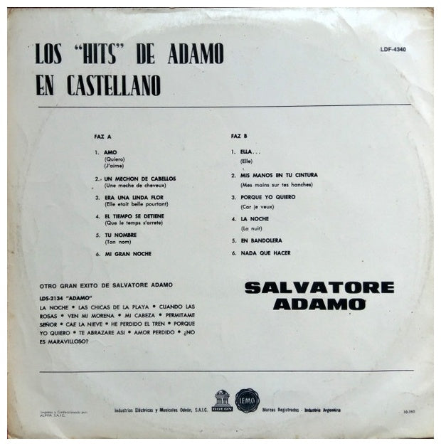 SALVATORE ADAMO - LOS HITS DE ADAMO (EN CASTELLANO) | VINILO USADO