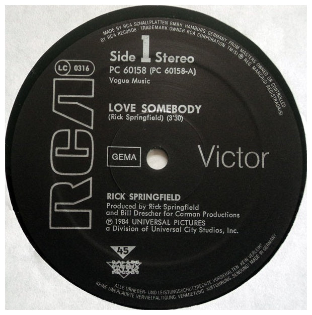 RICK SPRINGFIELD - LOVE SOMEBODY | 12" MAXI SINGLE USADO